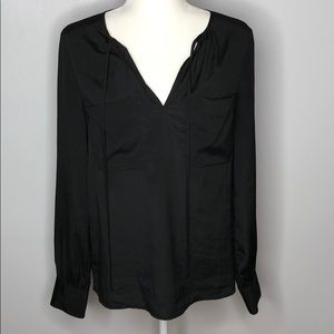 BCBG Max Azria Blouse Long Sleeve V Neck Black S